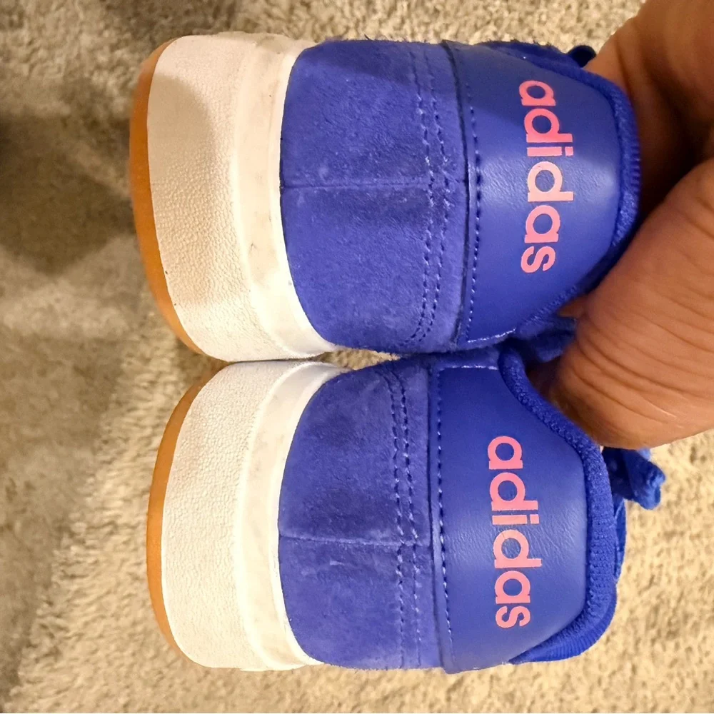 adidas Kids Royal Blue Sneakers with Pink Stripes - Picture 3 of 6